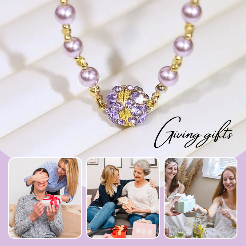 🔥2025 HOT SALE🔥 Elegant Imitation Pearl Necklace with Sparkling Magnetic Rhinestone Ball