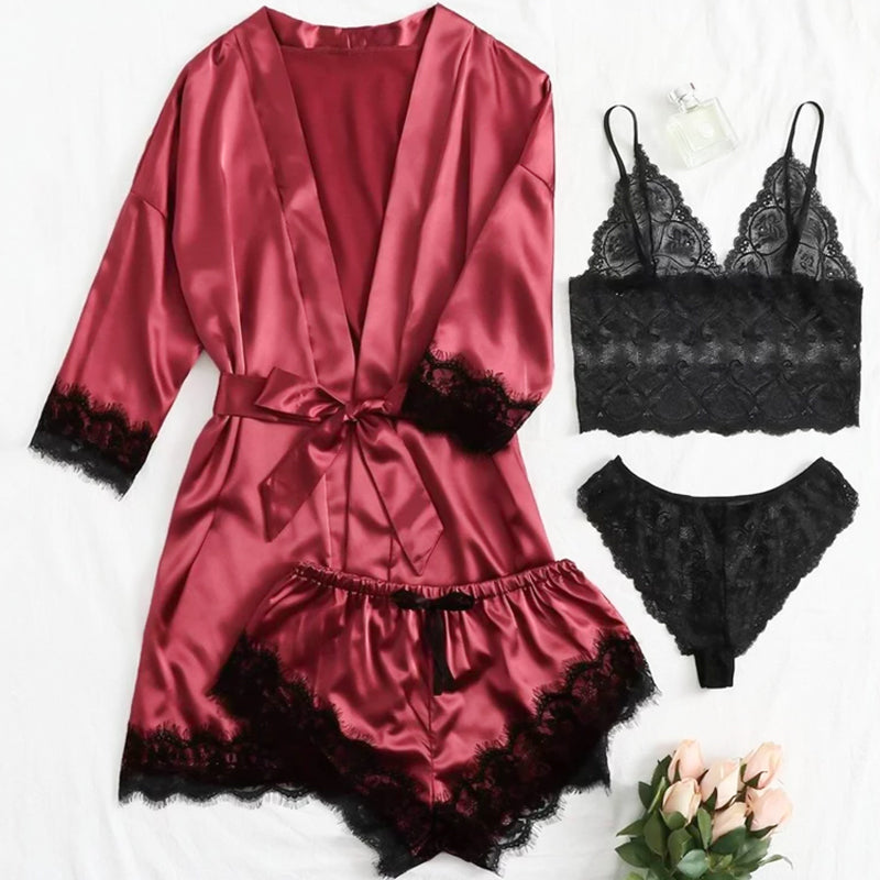💖2025 HOT SALE 49% OFF💖Valentine's Day 4 sets of lace satin sling pajamas set🌹