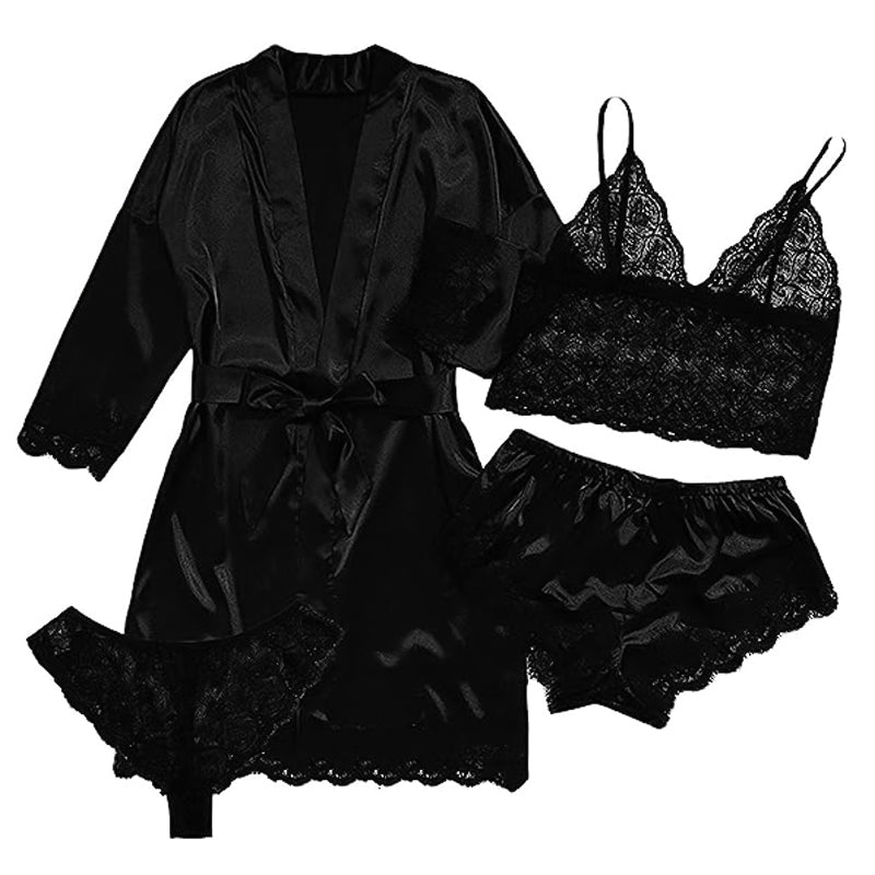 💖2025 HOT SALE 49% OFF💖Valentine's Day 4 sets of lace satin sling pajamas set🌹