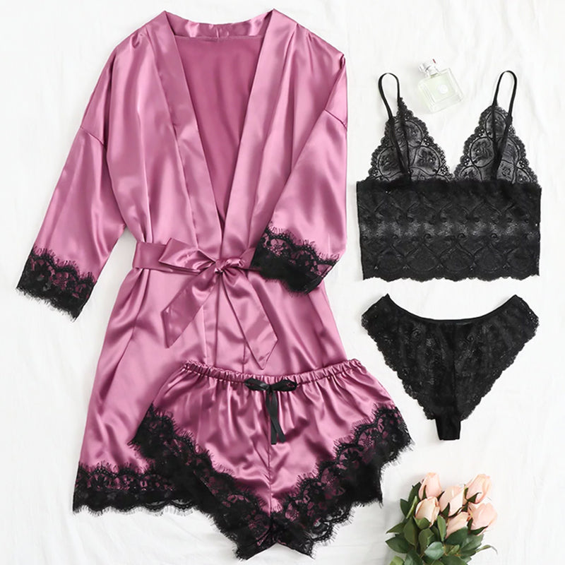 💖2025 HOT SALE 49% OFF💖Valentine's Day 4 sets of lace satin sling pajamas set🌹