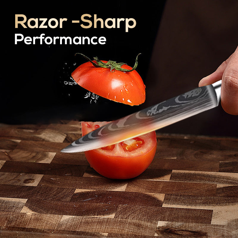 Multi-Use Stainless Steel Wooden Handle Damascus Pattern Kitchen Knife Set