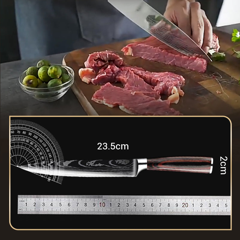 Multi-Use Stainless Steel Wooden Handle Damascus Pattern Kitchen Knife Set