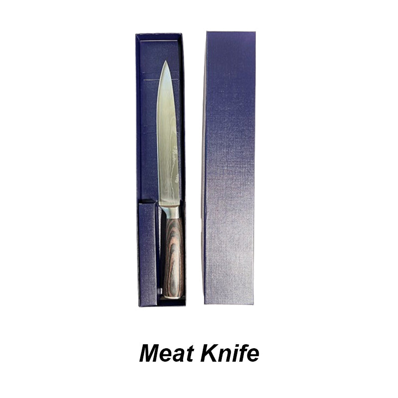 Multi-Use Stainless Steel Wooden Handle Damascus Pattern Kitchen Knife Set