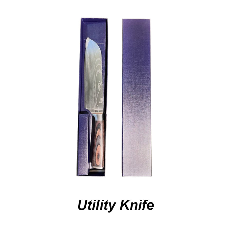 Multi-Use Stainless Steel Wooden Handle Damascus Pattern Kitchen Knife Set