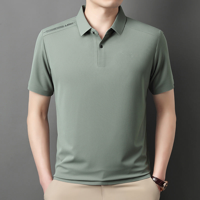 Men's Summer Cool Solid Color Lapel Short Sleeve Top