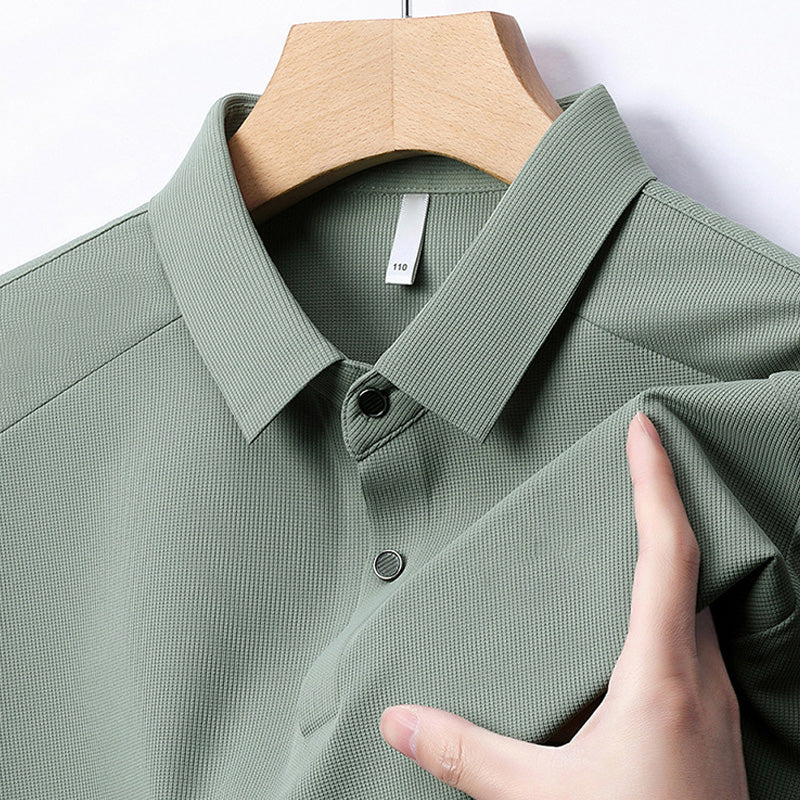 Men's Summer Cool Solid Color Lapel Short Sleeve Top