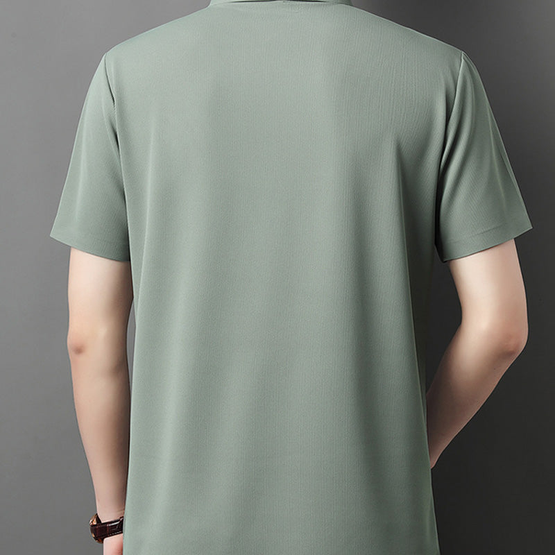 Men's Summer Cool Solid Color Lapel Short Sleeve Top