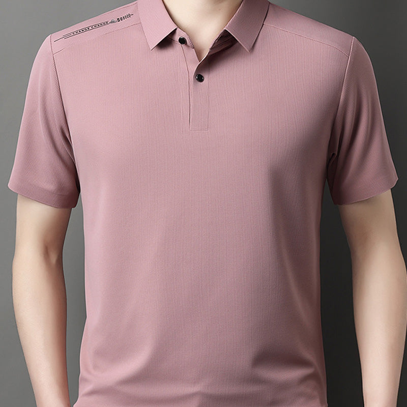Men's Summer Cool Solid Color Lapel Short Sleeve Top
