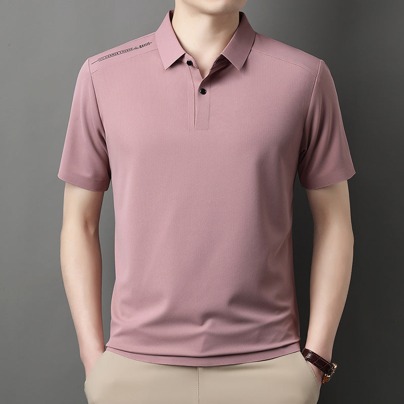 Men's Summer Cool Solid Color Lapel Short Sleeve Top