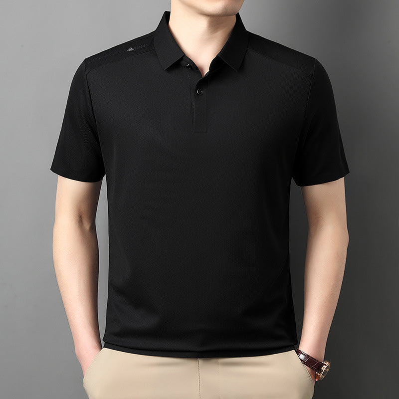 Men's Summer Cool Solid Color Lapel Short Sleeve Top
