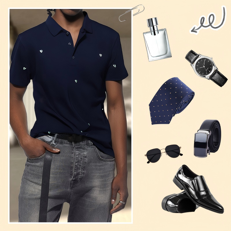 Man’s Stylish Short Sleeve Lapel Top