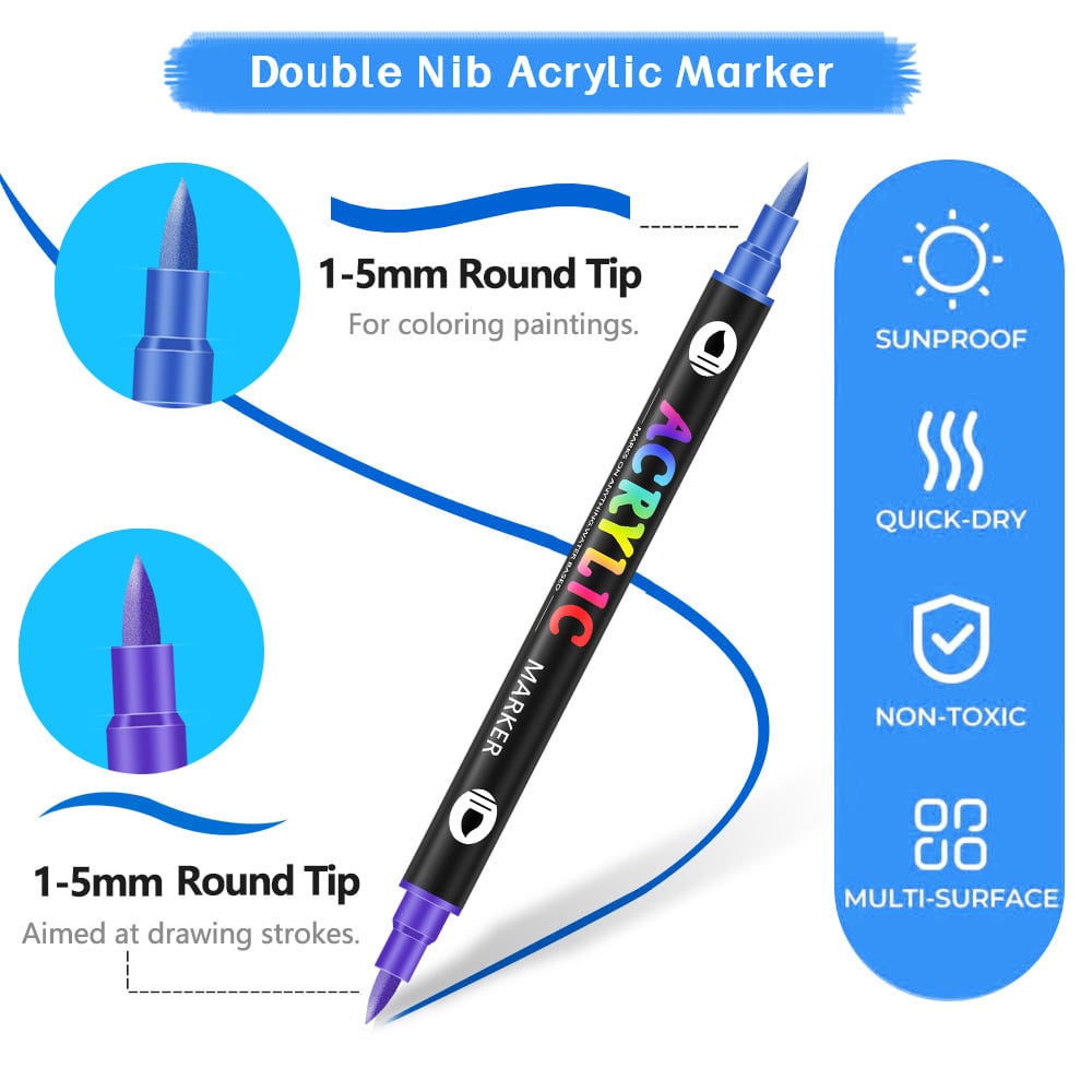 (🔥Last Day Promotion-49%OFF)Dual Tip Acrylic Paint Pen Marker - 24/48/72 Colours