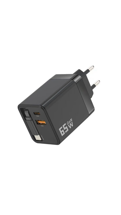 ⌛Der er kun 1 dag tilbage af dette tilbud⏳65 W hurtigoplader med indtrækkeligt 80 cm Type-C-kabel