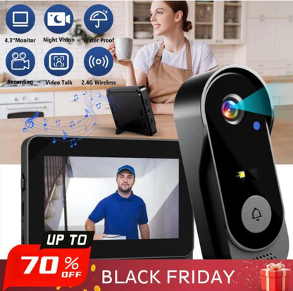 ✈️Free shipping✈️Wireless doorbell camera: 1080P, 170° angle, 4.3-inch screen, IPX65 outdoor waterproof, night vision