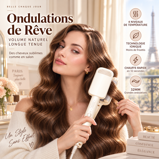 💅 BLITZTILBUD: 50 % RABAT! 32 mm krøllejern – negative ioner, 4 temperaturindstillinger 160–220 °C og automatisk slukning efter 60 minutter – til fyldige krøller ✨