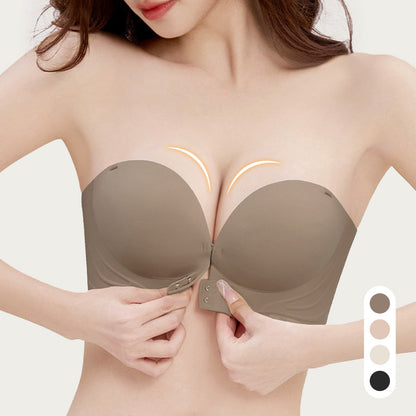 Invisible Strap Front Buckle Push Up Bra