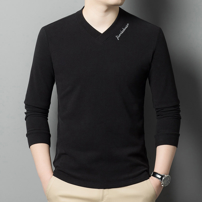 Men's V-Neck Solid Color Long Sleeve T-Shirt