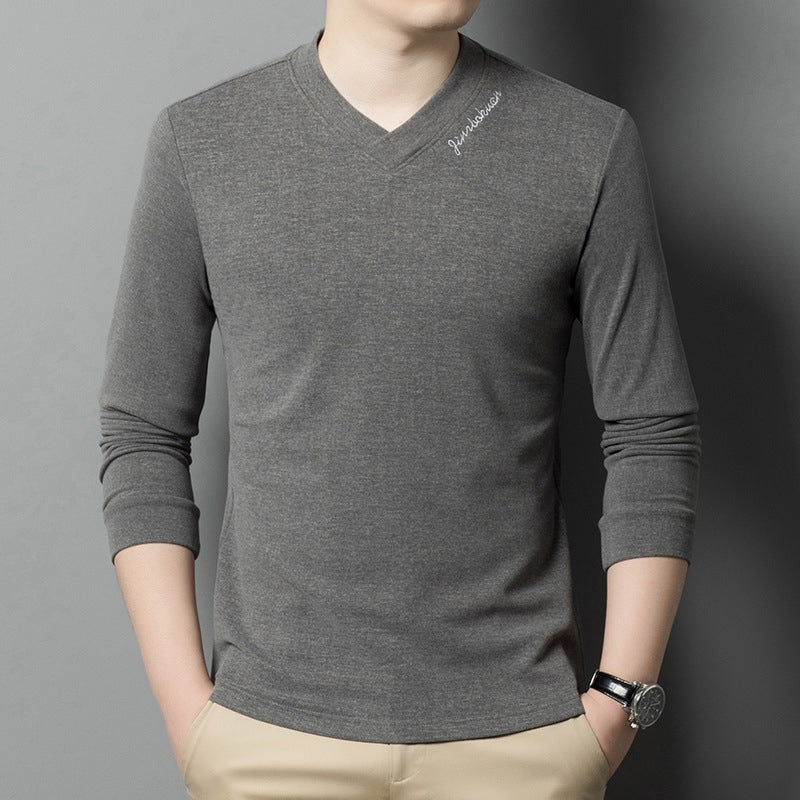 Men's V-Neck Solid Color Long Sleeve T-Shirt