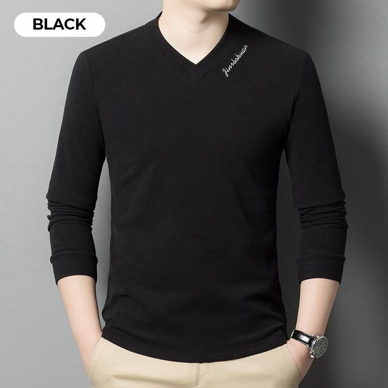 Men's V-Neck Solid Color Long Sleeve T-Shirt