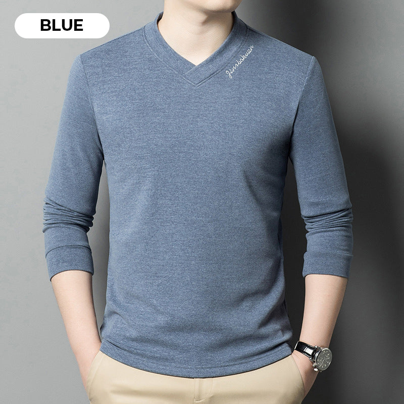 Men's V-Neck Solid Color Long Sleeve T-Shirt