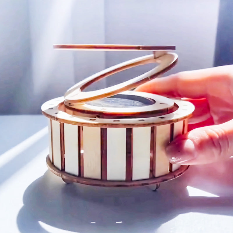Solar Powered Rotating Double Ring Wooden Puzzle Toy