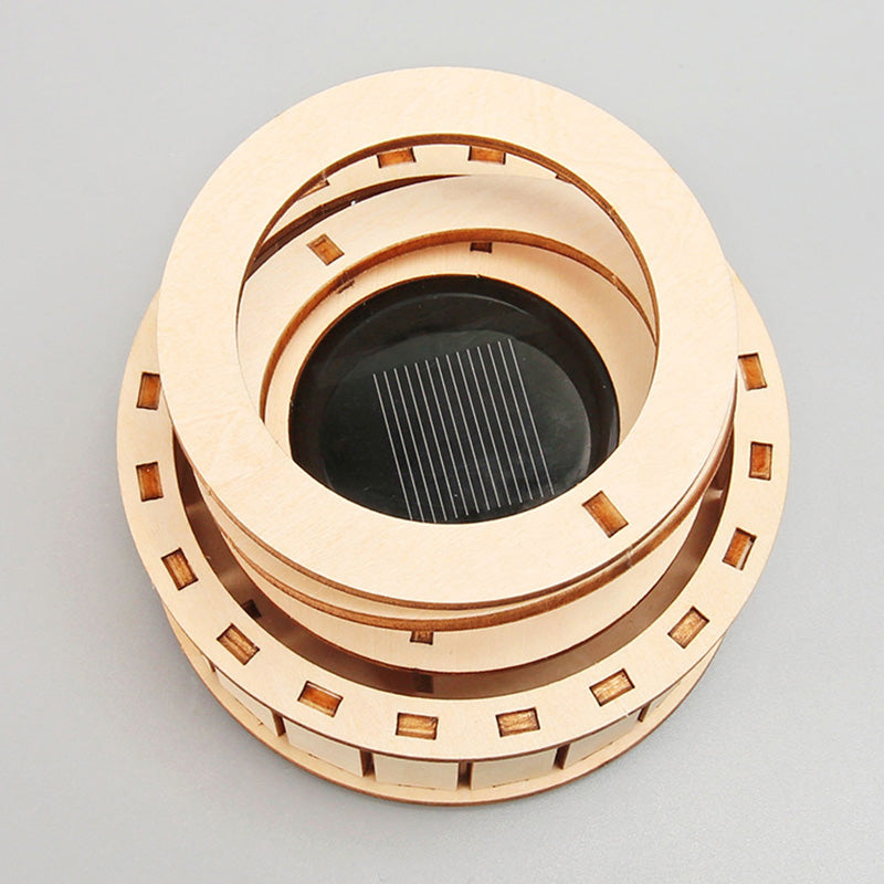 Solar Powered Rotating Double Ring Wooden Puzzle Toy