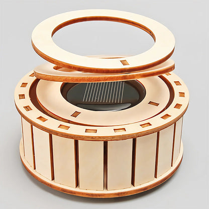 Solar Powered Rotating Double Ring Wooden Puzzle Toy
