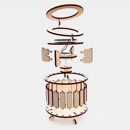 Solar Powered Rotating Double Ring Wooden Puzzle Toy