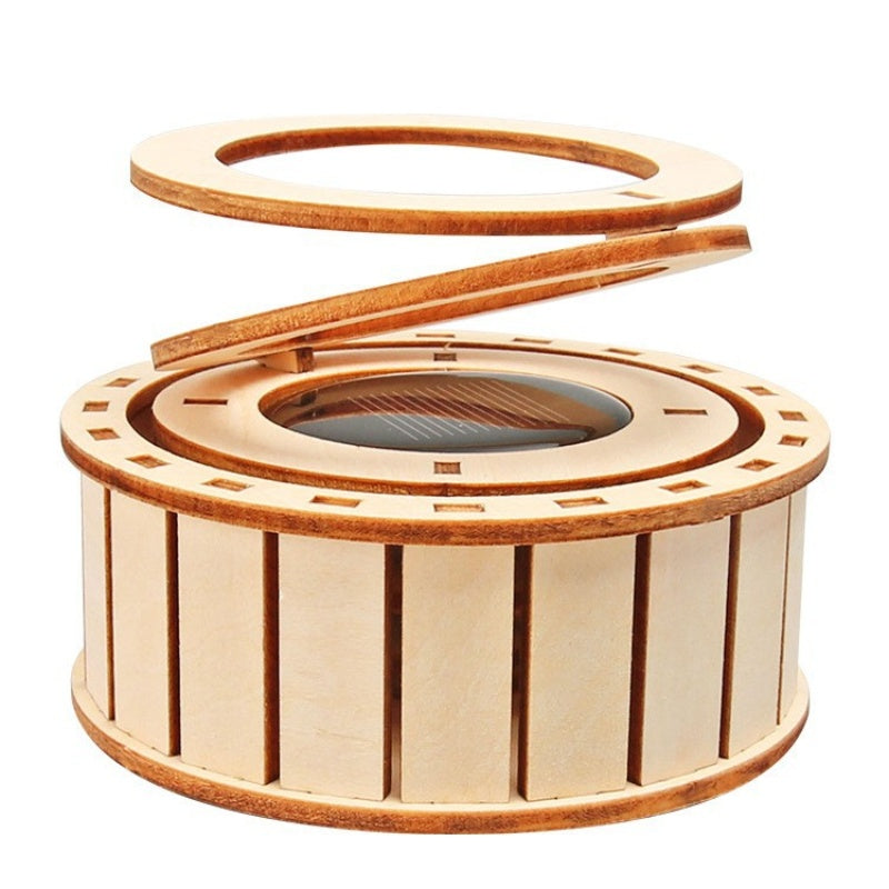 Solar Powered Rotating Double Ring Wooden Puzzle Toy