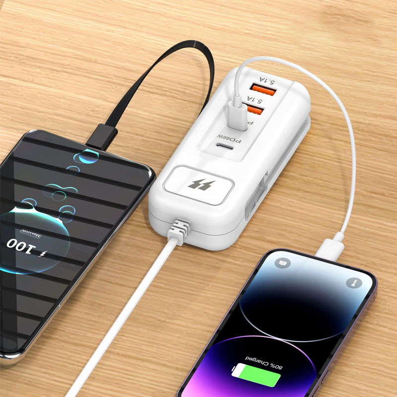 ⚡2026 Hot New Arrivals – Multi-Function Fast Charger 2PD + 2USB! 🔌📱 66W, Built-in Type-C Cable, Safely Charges 4 Devices Simultaneously
