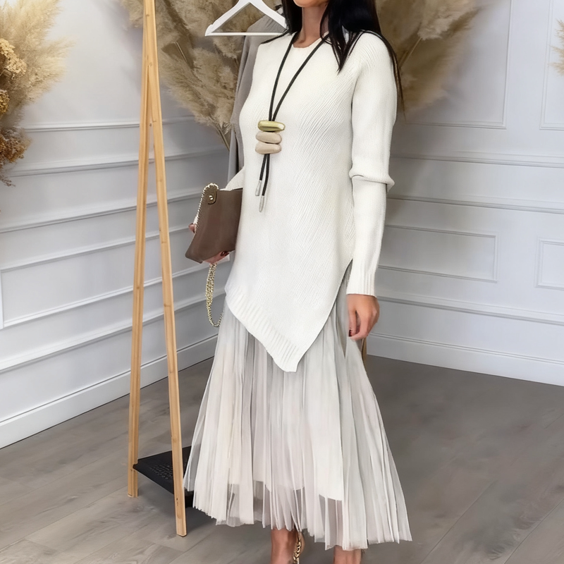 Women’s Irregular Sweater & Pleated Tank Midi Dress 2-Piece Set