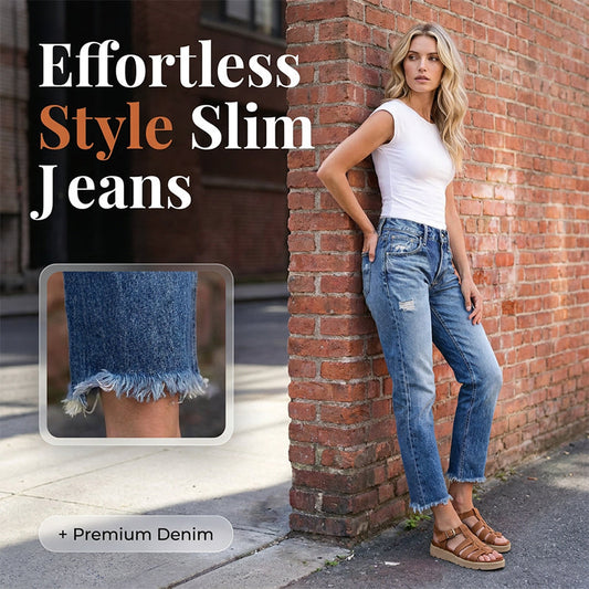 Trendy slim fit jeans til damer med slidt look
