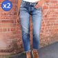 Trendy slim fit jeans til damer med slidt look