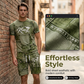 Afslappet T-shirt og shorts-sæt med kunstnerisk denimprint til mænd
