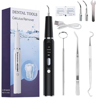 Kit Pulizia Denti Professionale a Casa - Rimuovi Placca e Tartaro Elettrico con Luce LED, 5 Modalità Regolabili, Ricaricabile USB con Testine di Ricambio e Strumenti per Igiene Orale