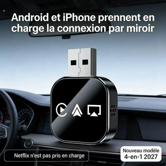 【4-i-1】Trådløs CarPlay-adapter 2027 – fra kabel til trådløs forbindelse, plug & play, kompakt og stabil, til biler og Android/iPhone